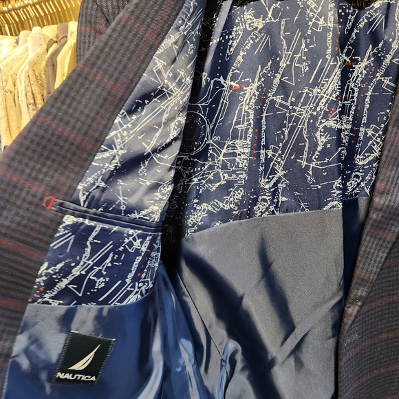 Nautica Modern Fit Plaid Sportcoat L 44, Blue/Red - Picture 10 of 11